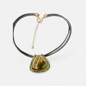 Chico's vintage necklace featuring a large, triangular mixed-media pendant